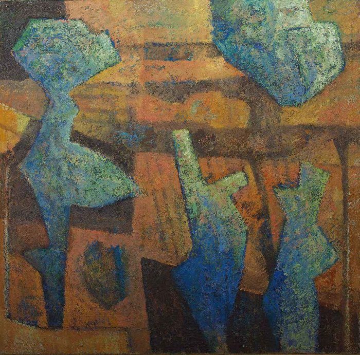 Blaue Formen, 1990. Öl Auf Leinwand, 90 X 90 Cm